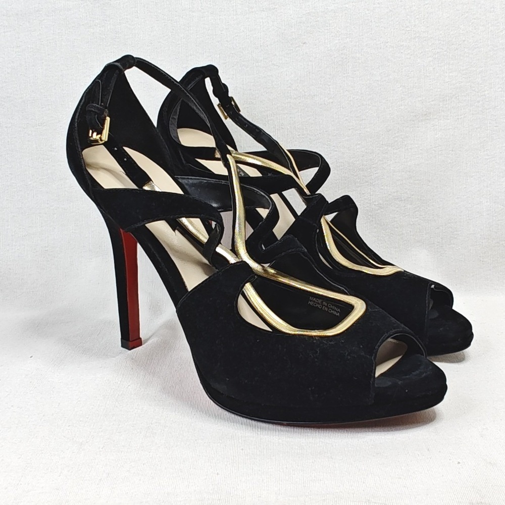 Zara Platform‎ Heels EU 40 Black Gold Snake Chain Strappy Peep Toe Red Sole